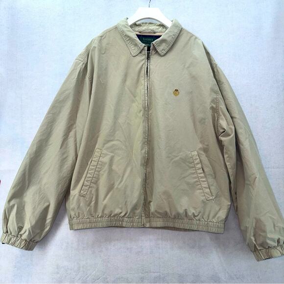 Vintage Women’s Lauren Ralph Lauren size XL Tan Cotton Blend Zip Jacket Lined - Picture 1 of 7